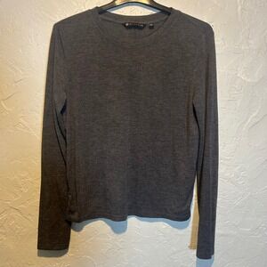 Athleta Womens Long Sleeve Crew Neck T Shirt Dark Gray XXS Modal Blend